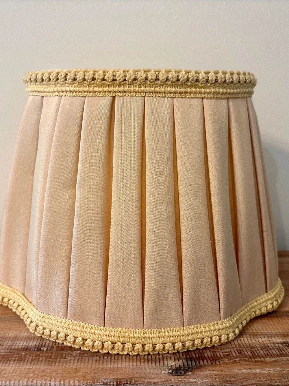 Vintage Pleated Fabric Bell Lampshade Cream Beige Braided Trim Traditional
